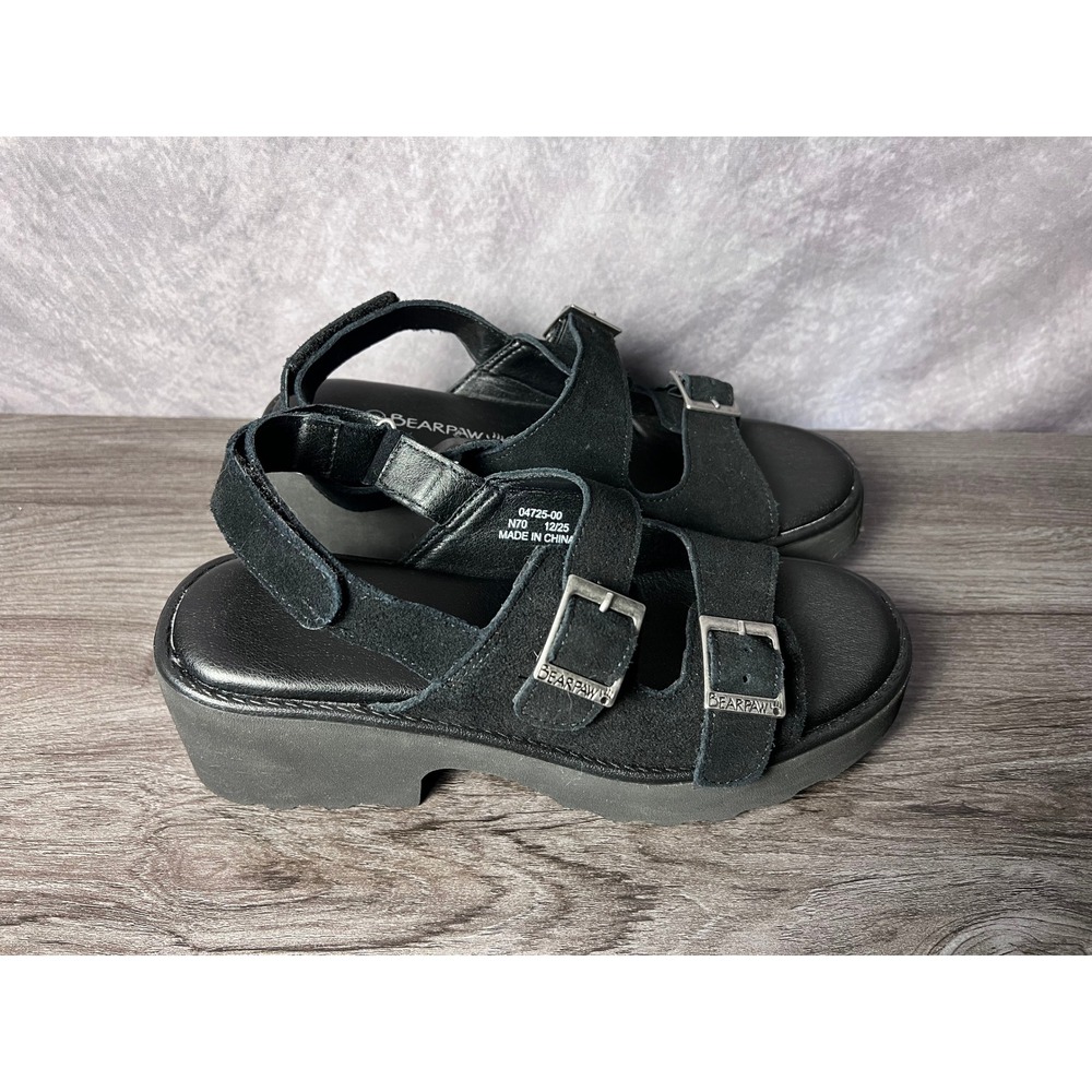 Bearpaw Platform Sandals Adjustable Buckle Chunky Lug Sole Black Women's Size 8 - Picture 1 of 6
